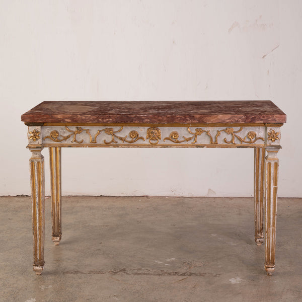 18th Century Northern Italian Carved and Parcel Gilt Marble Topped Console Table