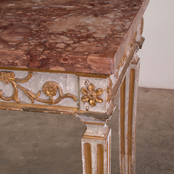 18th Century Northern Italian Carved and Parcel Gilt Marble Topped Console Table