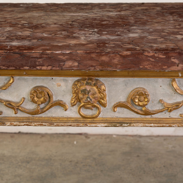 18th Century Northern Italian Carved and Parcel Gilt Marble Topped Console Table