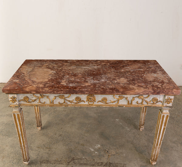 18th Century Northern Italian Carved and Parcel Gilt Marble Topped Console Table