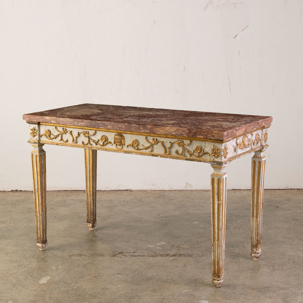 18th Century Northern Italian Carved and Parcel Gilt Marble Topped Console Table