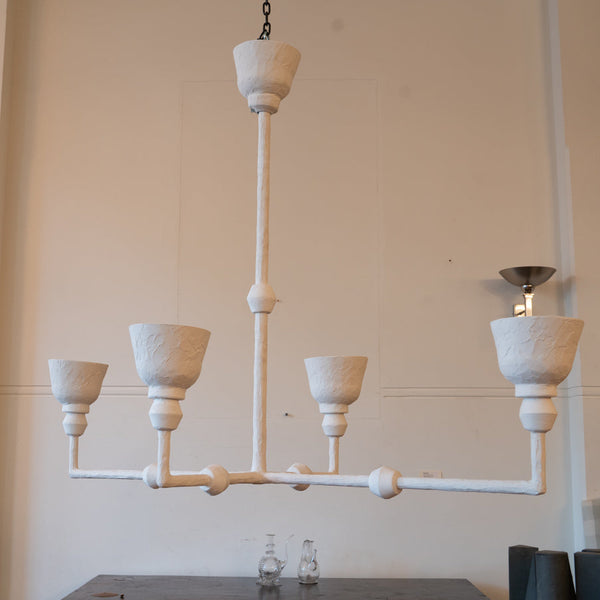 A Four-Light Textured White Plaster Chandelier, in the Manner of Alberto Giacometti