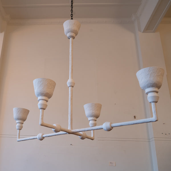 A Four-Light Textured White Plaster Chandelier, in the Manner of Alberto Giacometti