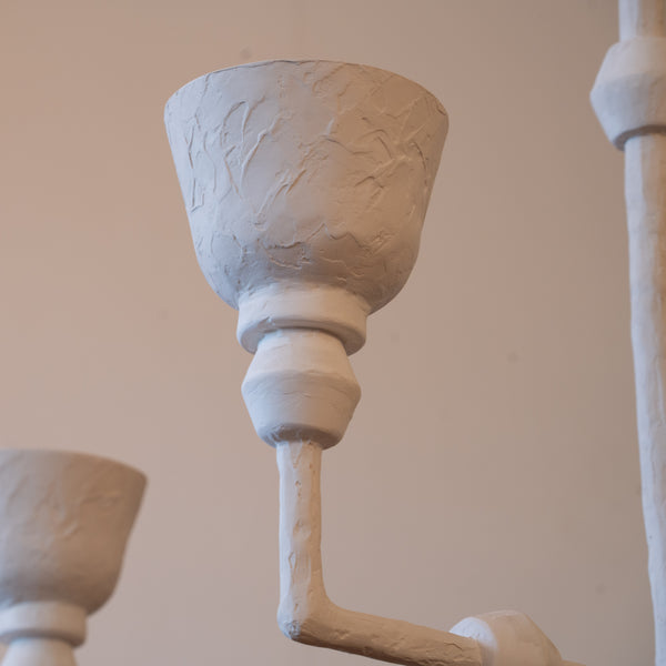 A Four-Light Textured White Plaster Chandelier, in the Manner of Alberto Giacometti