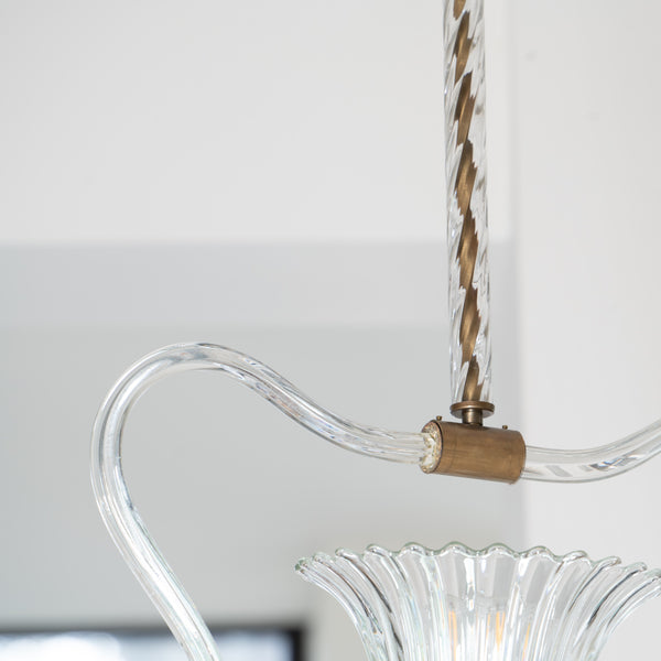 A Venetian Clear Blown Glass and Gilt-Brass Single-Light Pendant, Attributed to Ercole Barovier for Barovier & Toso