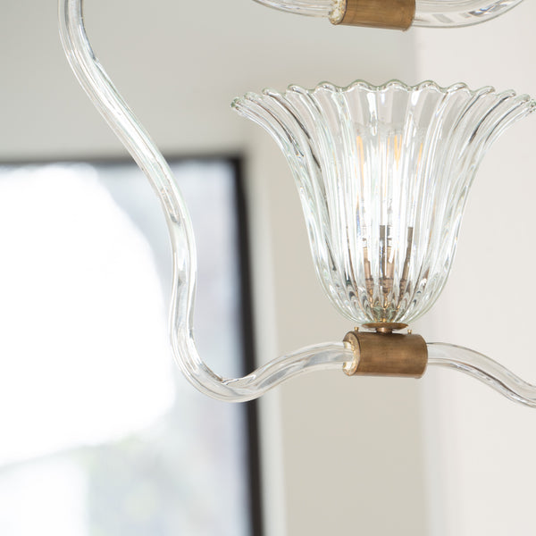 A Venetian Clear Blown Glass and Gilt-Brass Single-Light Pendant, Attributed to Ercole Barovier for Barovier & Toso
