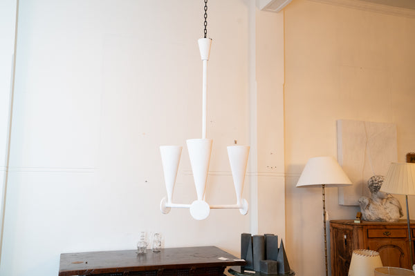 A White Plaster Three Light Chandelier in the manner of Alberto Giacometti