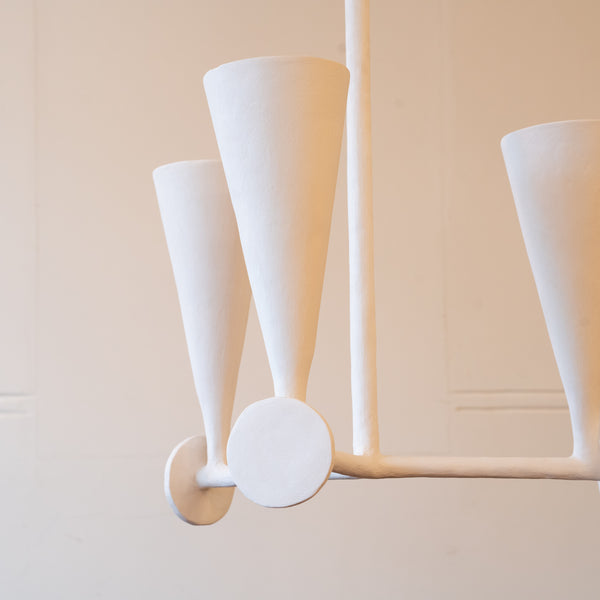 A White Plaster Three Light Chandelier in the manner of Alberto Giacometti