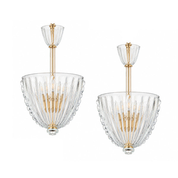 A Pair of Clear Murano Glass and Gilt-Brass Pendant Lights, by Murano Due