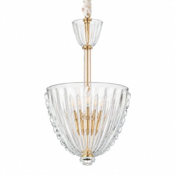 A Pair of Clear Murano Glass and Gilt-Brass Pendant Lights, by Murano Due