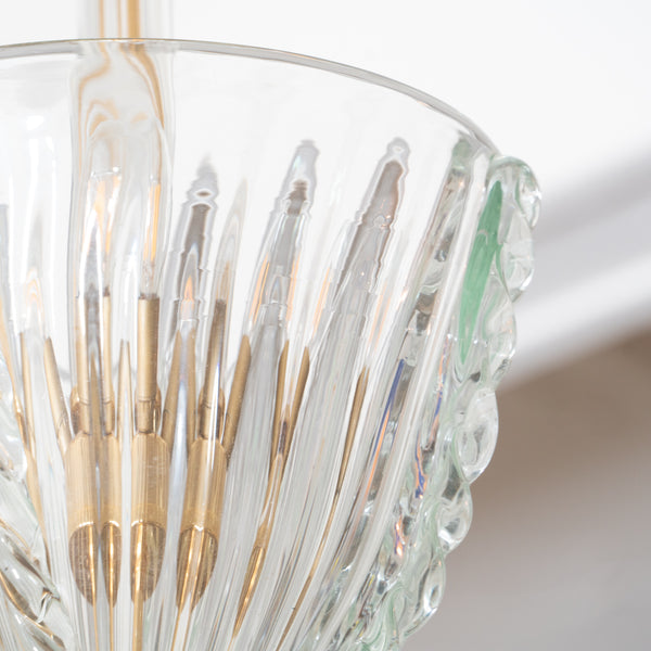 A Pair of Clear Murano Glass and Gilt-Brass Pendant Lights, by Murano Due
