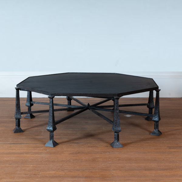 Brutalist Hammered Octagonal Iron Coffee table
