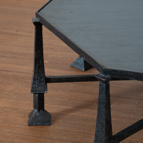 Brutalist Hammered Octagonal Iron Coffee table
