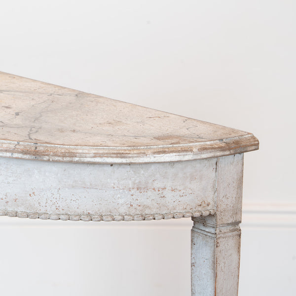 Pair of Gustavian Style Demilune Side Tables with a Faux Marble Top