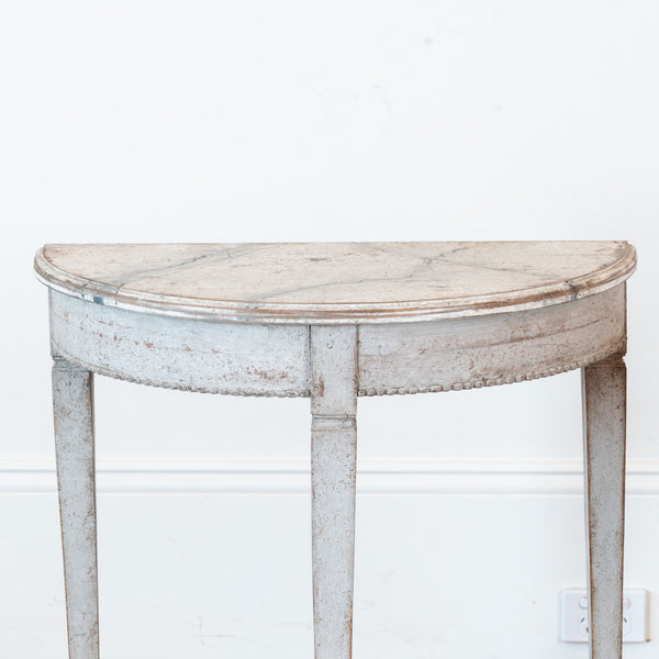 Pair of Gustavian Style Demilune Side Tables with a Faux Marble Top