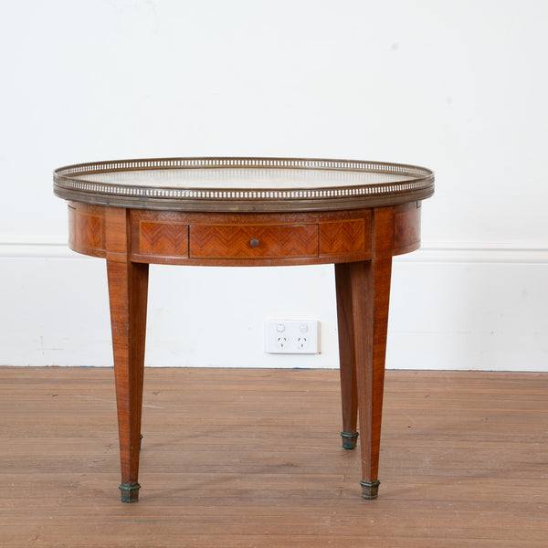 Louis XVI Style Marquetry Buillote Table with Carrara Marble Top