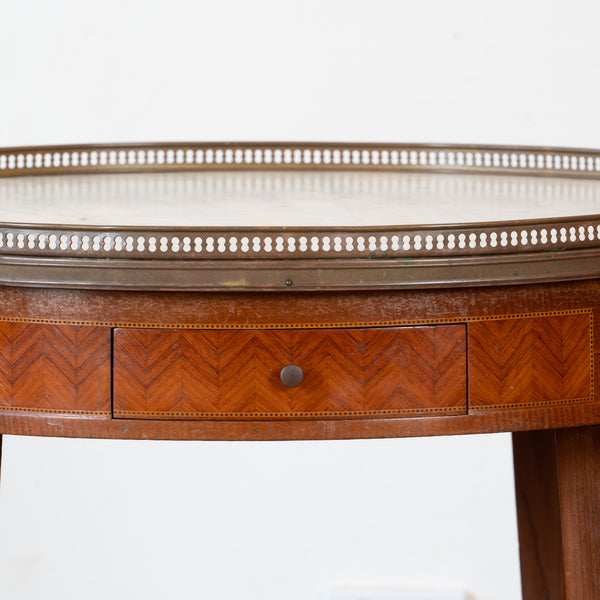 Louis XVI Style Marquetry Buillote Table with Carrara Marble Top
