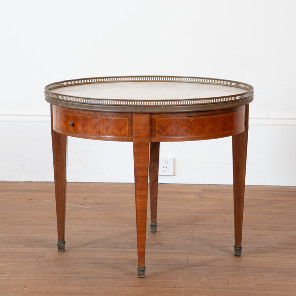 Louis XVI Style Marquetry Buillote Table with Carrara Marble Top