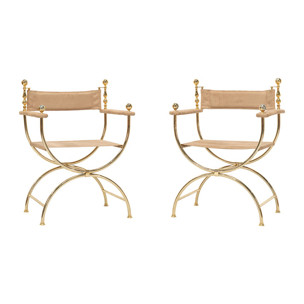 Pair of Mid Century Gilt Brass Curule Chairs