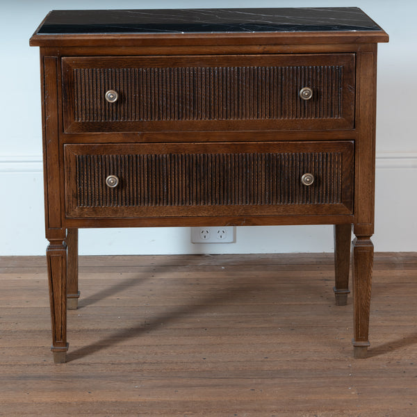 Louis XVI Style Stained Oak and Nero Marquina Side/BedSide Table