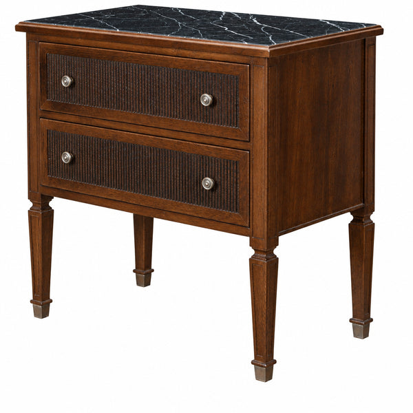 Louis XVI Style Stained Oak and Nero Marquina Side/BedSide Table