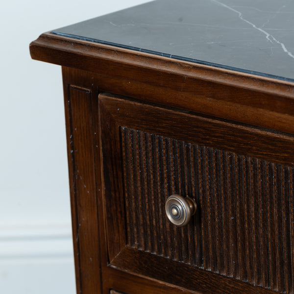Louis XVI Style Stained Oak and Nero Marquina Side/BedSide Table