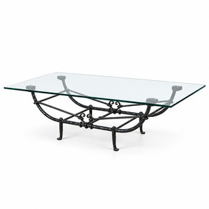 A Patinated Hand-Forged Iron and Glass Low Table, after Diego