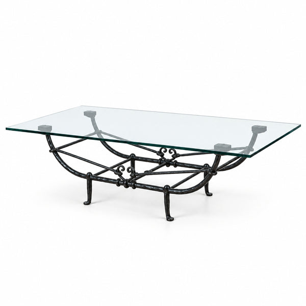A Patinated Hand-Forged Iron and Glass Low Table, after Diego Giacometti, Produced by Paul Ferrante,