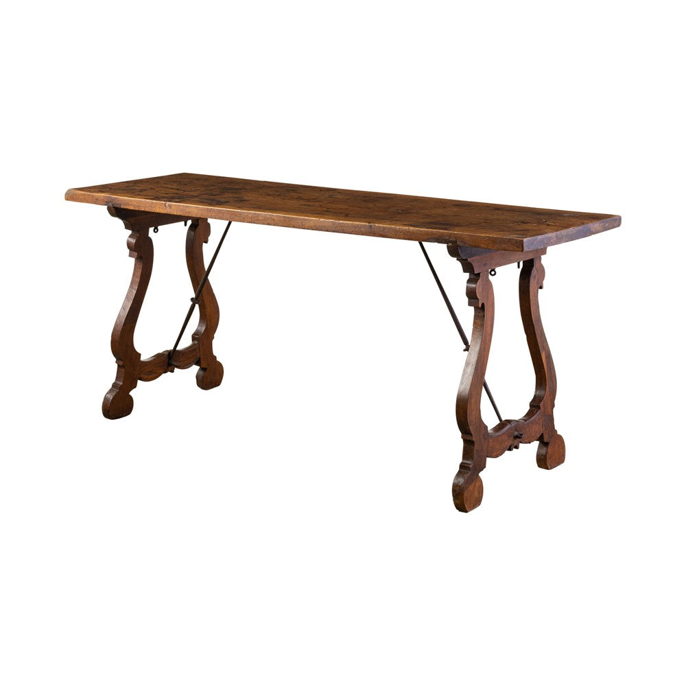 19th Century Spanish Console Table with Solid Walnut Plank Top