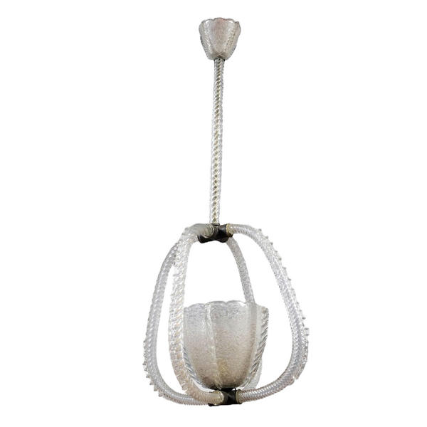 1940s Frosted Murano Pendant Attributed to Erocle Barovier