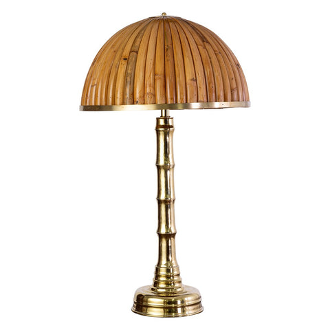 Large Brass Faux Bamboo Table Lamp with Split Bamboo Shade