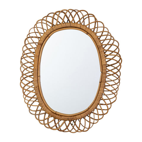 1970s Italian Oval Wicker Mirror