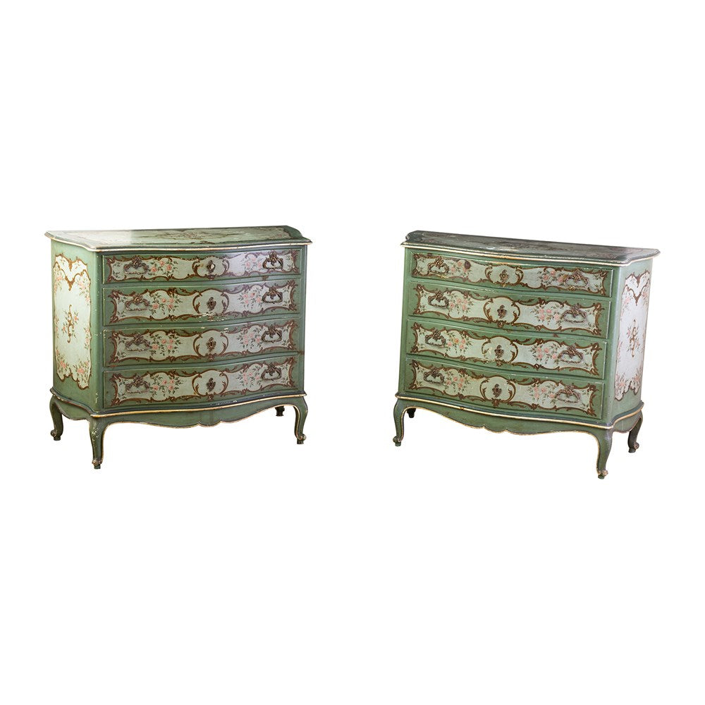 Pair of Italian Painted Louis XIV style Commodes