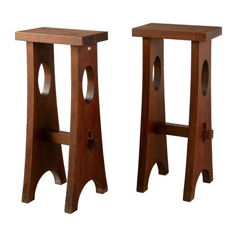 Arts and Crafts Oak Plant Stands or Sculpture Stands