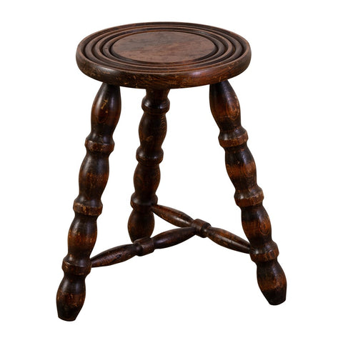 1960s Fruitwood Stool/Side Table with Concentric Circle top