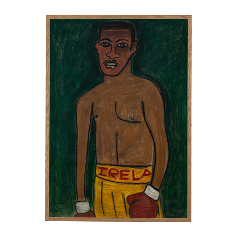 A Pastel and Crayon by Balthazar Beauz depicitng a boxer Irela