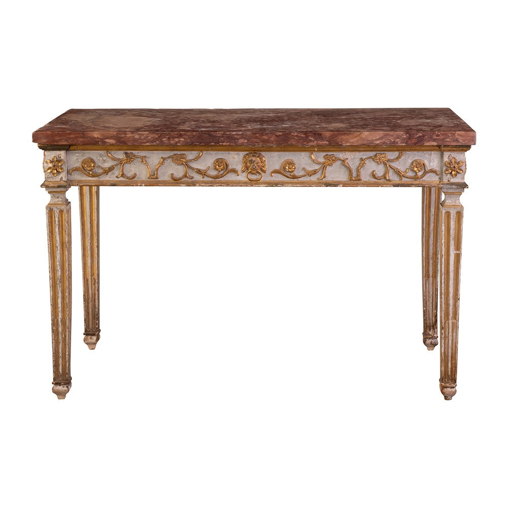 18th Century Northern Italian Carved and Parcel Gilt Marble Topped Console Table