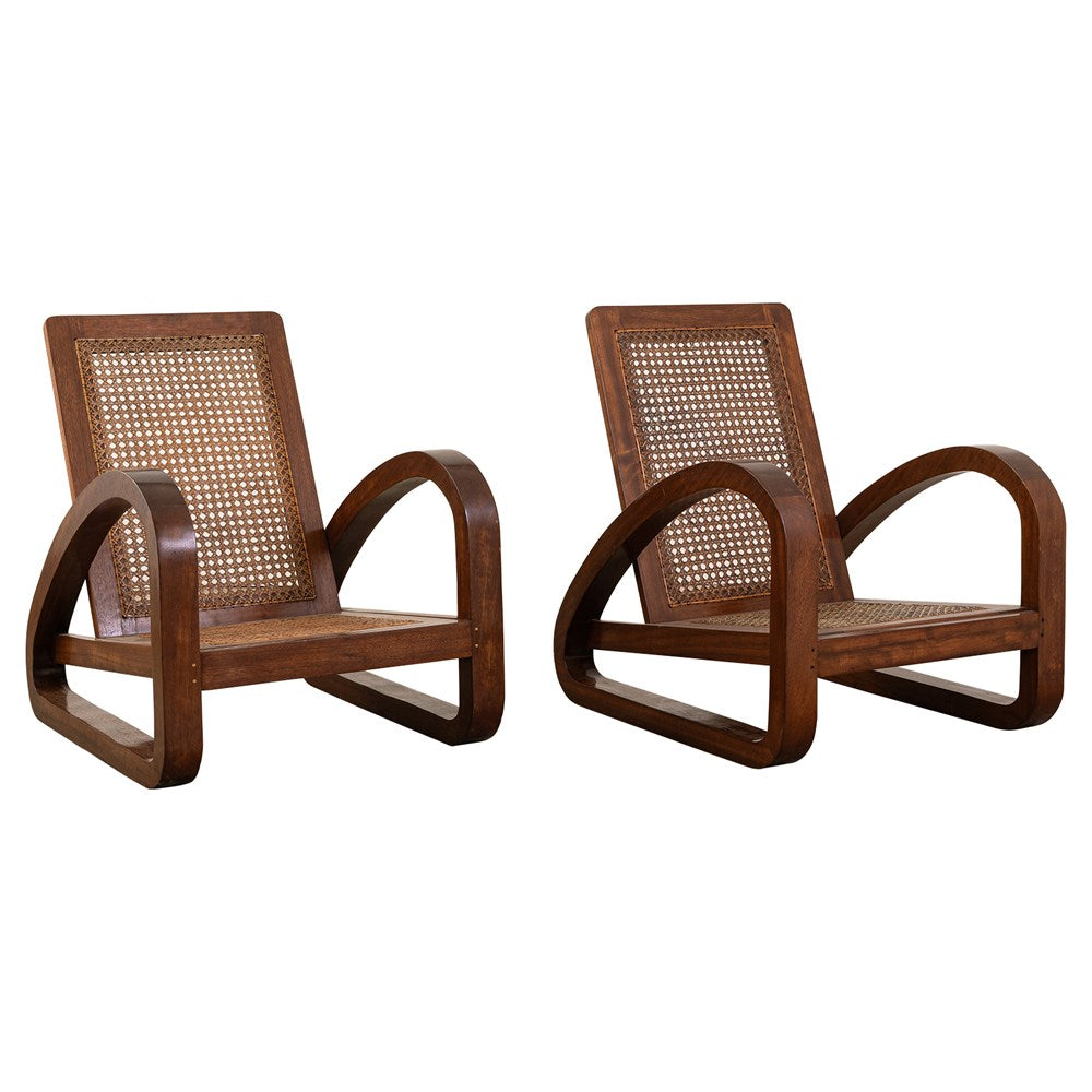 Art Deco Mahogany and Cane Armchairs