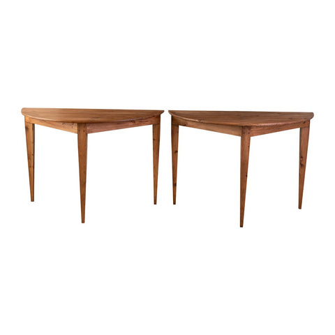 Pair Pine Demi-Lune Console Tables