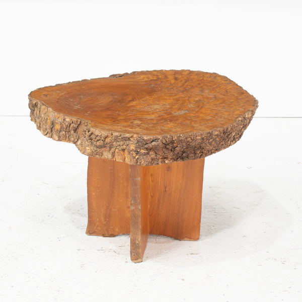 Vintage Live Edge Side Table in Burl Walnut