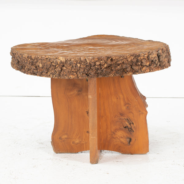 Vintage Live Edge Side Table in Burl Walnut
