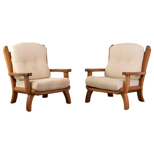 Pair of 1960s Oak Armchairs in the attributed to Guillerme et Chambron