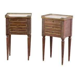 A pair of Mid 20th century French Louis XVI Bouillotte style mahogany and gilt brass-mounted bedside tables