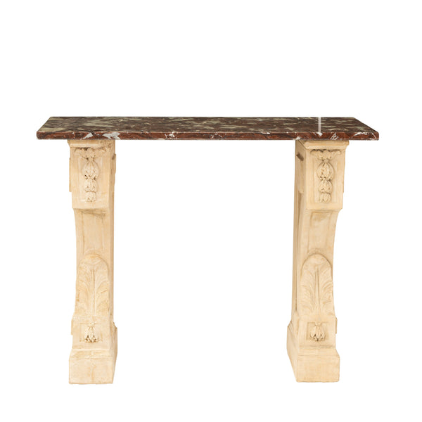 Louis XVI Style Limestone and Rouge Griotte Marble Console Table