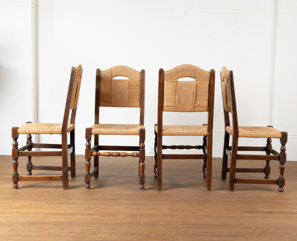 A Set of Eight French Oak and Rush Dining Chairs