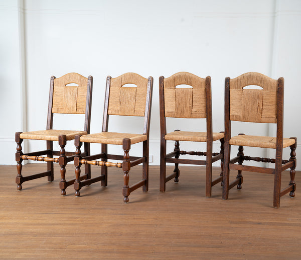 A Set of Eight French Oak and Rush Dining Chairs