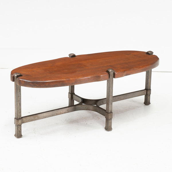 1970s Brutalist Wrought Iron and Oak Coffee Table