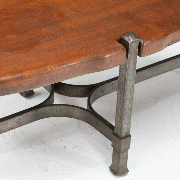 1970s Brutalist Wrought Iron and Oak Coffee Table