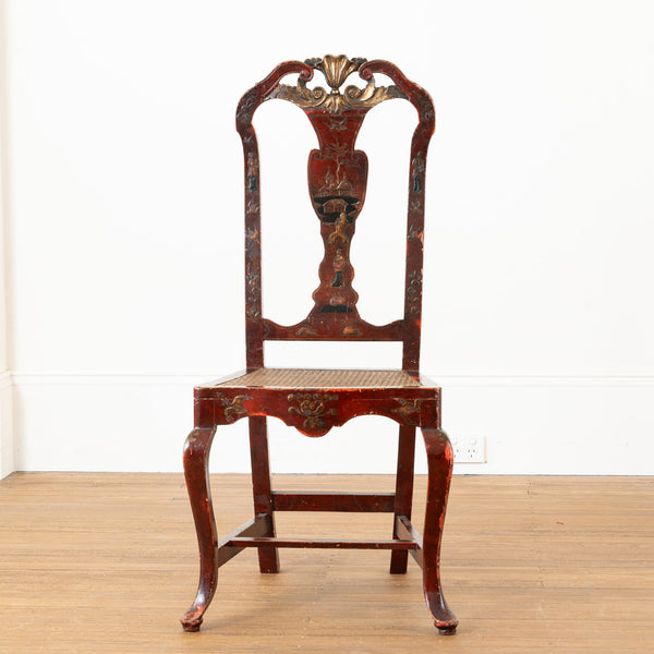 A Set of Eight Antique Queen Anne Style Red-Lacquered and Gilt Chinoiserie Side Chairs