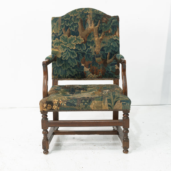 18th Century French Walnut Armchair Upholstered Verdure Tapestrt